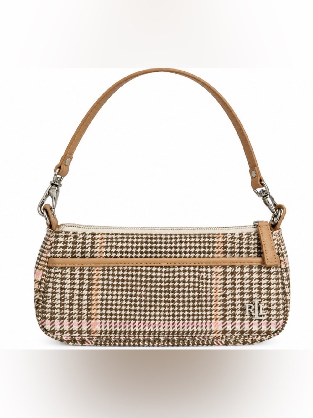 RALPH LAUREN- Brown Houndstooth Mini Bag with Pink Accents